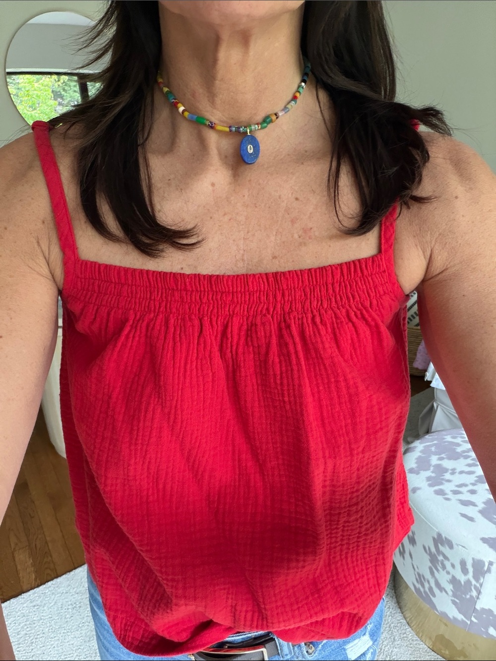 Monrow Red Gauze Spaghetti-Strap Camisole